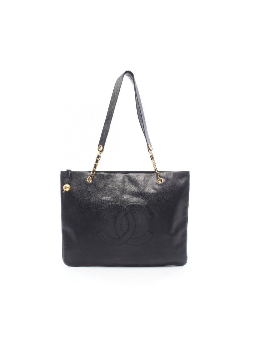 Chanel Tote Bag CC Logo Black Caviar Leather Chain